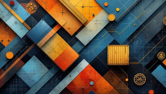 Abstracte visualisatie van de gestructureerde werkstand met horizontale lijnen en geometrische patronen